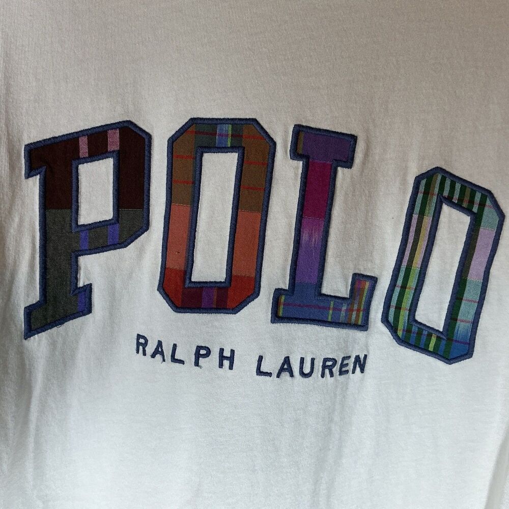 Men’s Polo Ralph Lauren XL White T Shirt Flannel Letter Logo Classic Fit Tee